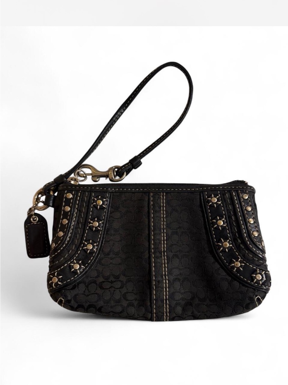 Coach Rare Studded and Embroidered Black Patterned Wristlet